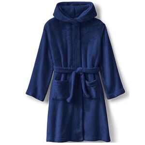 Lands’ End Girls Navy Hooded Plush Fleece Robe Size 16